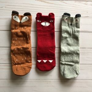 Kidhouse Brown Gray Fox Red Bear Knee High Socks